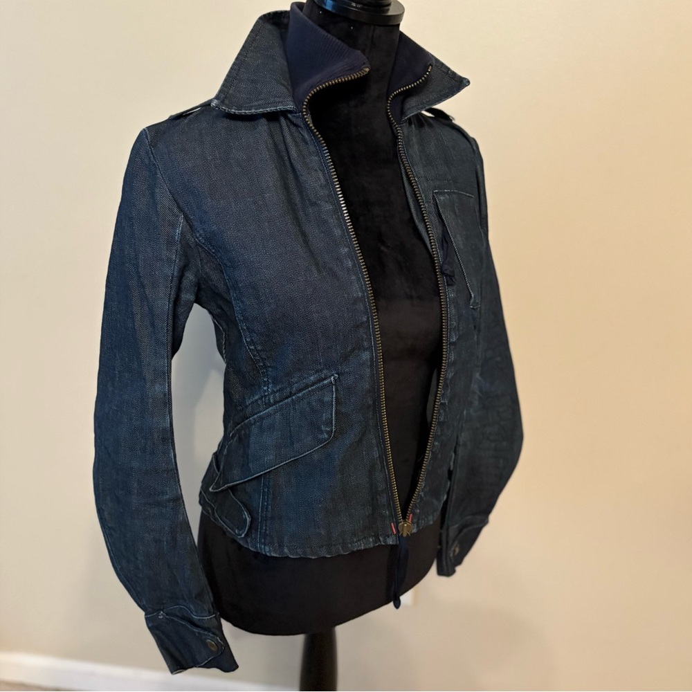 G-Star RAW Dark Wash Denim Utility Jacket Full Zip Moto Y2K Women’s Size Small